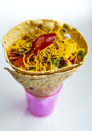 A picture of Masala papad cone.