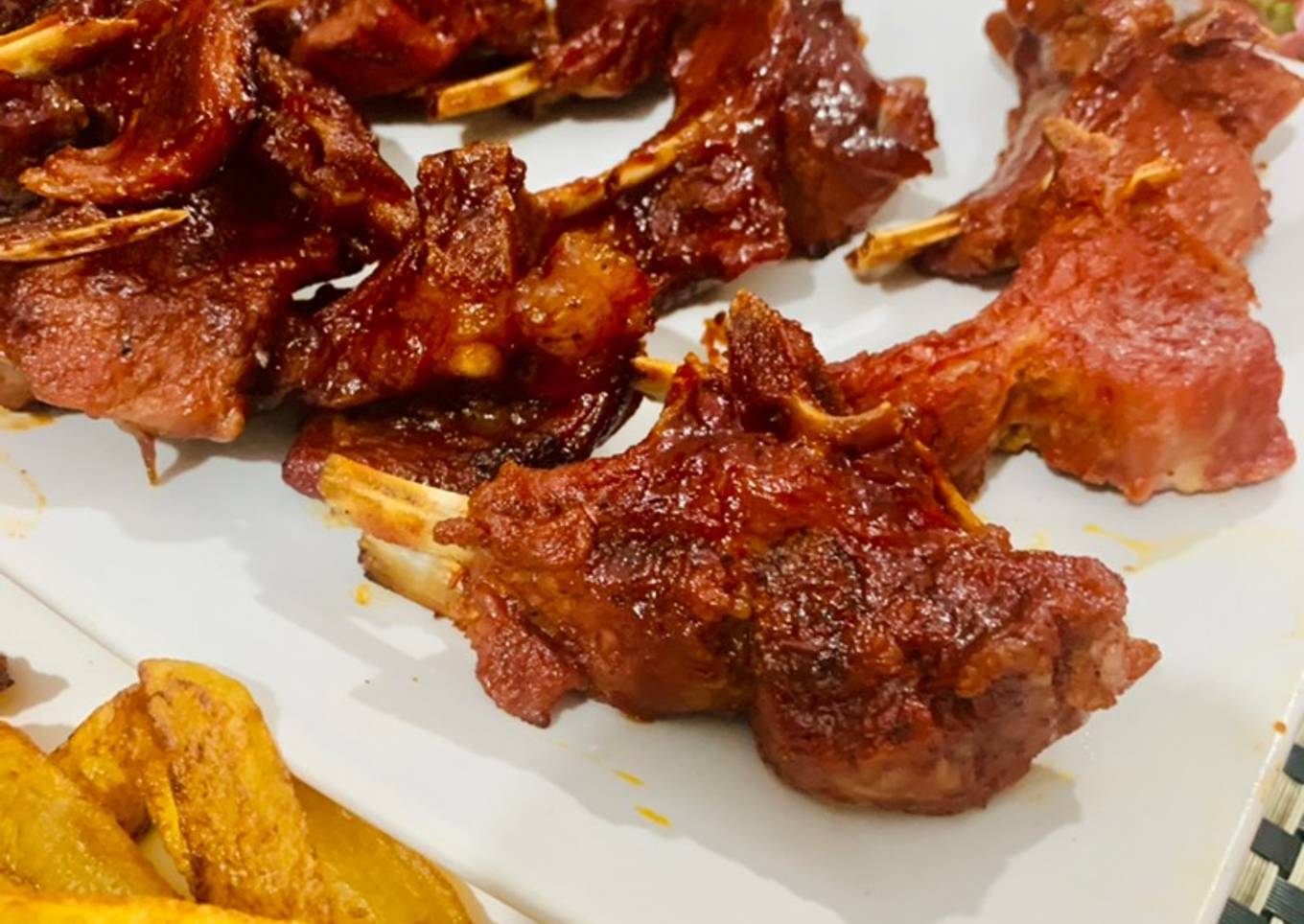 Red Spicy Sriracha & Bbq sauce baked chops