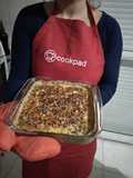 Tarta de cebolla, morrón y champiñones