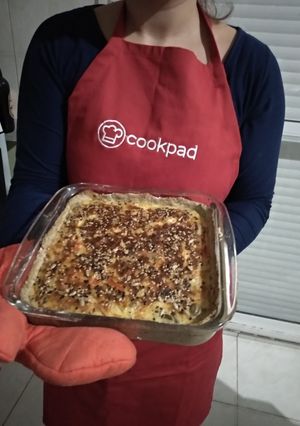 Una foto de Tarta de cebolla, morrón y champiñones