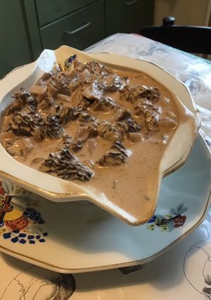 Une photo de Sauce aux morilles,crème,oignon et vin rouge