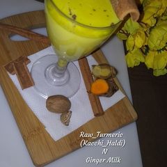 A picture of Raw Turmeric Kacchi Haldi And Ginger Milk.