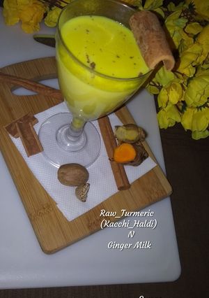 A picture of Raw Turmeric Kacchi Haldi And Ginger Milk.