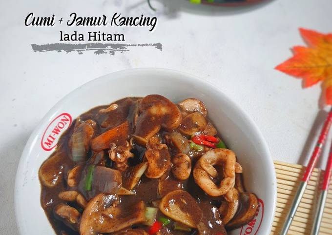 Panduan Masakan Resep Cumi + Jamur Kancing Lada hitam