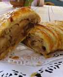 Trenza de hojaldre rellena de compota de manzana, nueces y pasas