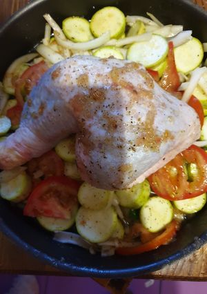 A picture of Zucchini with chicken.