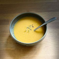 A picture of Sweet Potato and sweetcorn soup 🍠.