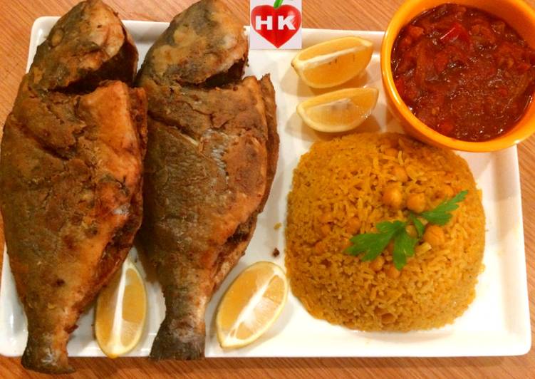 سمك دينيس مقلي مع الأرز المبهر