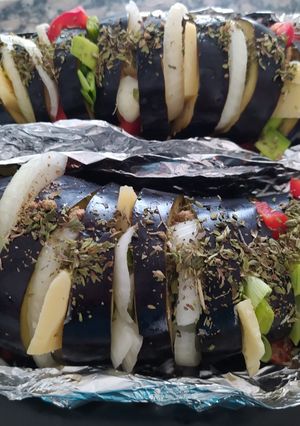 Una foto de Acordeones de berenjenas rellenos (Asados o al horno)
