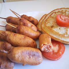 A picture of Corn Dogs With A Bonus Pancake.