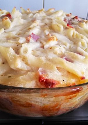 Rakott sonkás, sajtos tészta recept fotója
