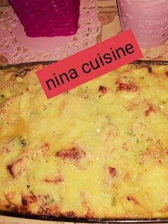 صورة لوصفة غراتان بطاطا وجلبانة بالدجاج والكريمة 😋