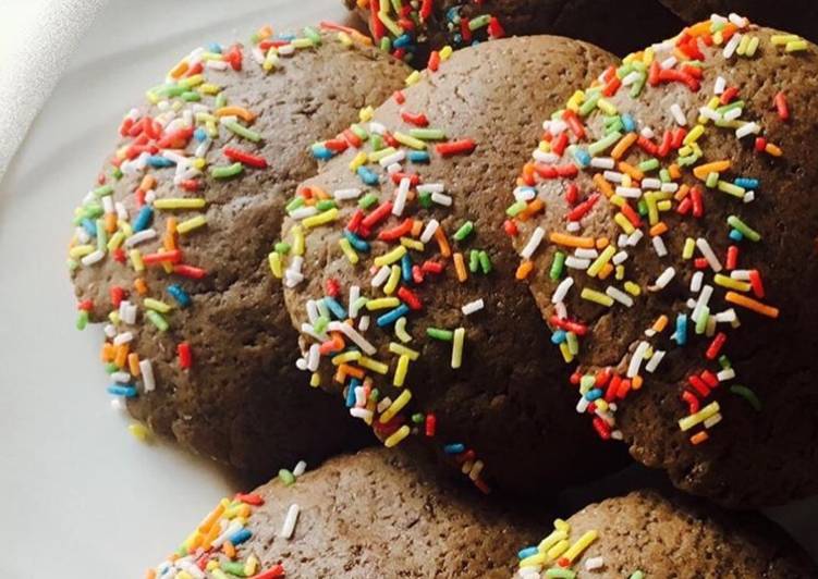 Recipe of Perfect Chocolate cookies partly covered in Sprinkles