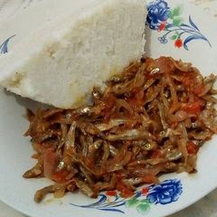 A picture of Fried Omena with Ugali.