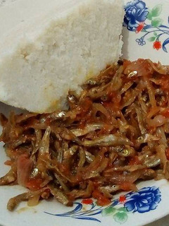 A picture of Fried Omena with Ugali.