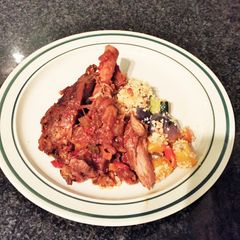 A picture of Slow Cooked Mushroom Lamb Shank.