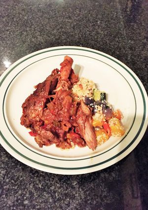 A picture of Slow Cooked Mushroom Lamb Shank.