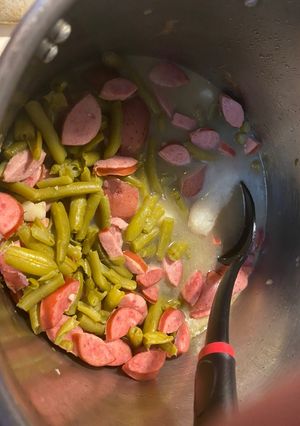 A picture of Beans Potatoes and Sausage.