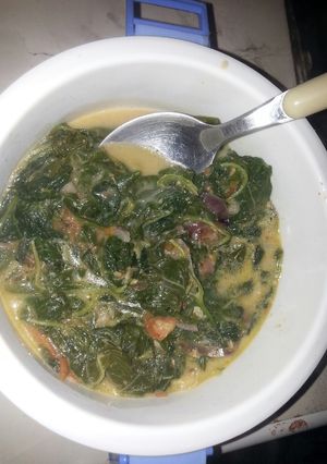 A picture of Kienyeji vegetables mixed with milk# my mum's contest #.