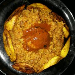Rice and beans and plantains A picture of Rice and beans and plantains.
