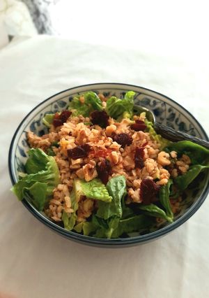 A picture of Brown rice and tuna salad.