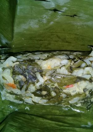 Foto resep Pepes bayam campur nasi telor
