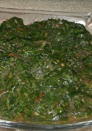 A picture of Pumpkin leaves + spinach.