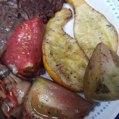 Grilled Tomatoes and Yellow Crook-necked Squash A picture of Grilled Tomatoes and Yellow Crook-necked Squash.