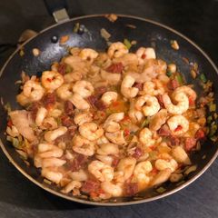 A picture of Cod cheek and king prawn pil pil 🇪🇸 🍤.