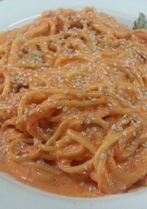 Una foto de Salsa para pastas de morrón (pimiento) rapidisima!!