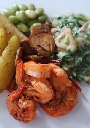 Foto resep Grill Shrimp with Creamed Spinach & Mushroom