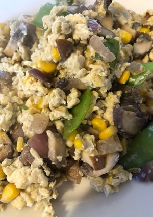 A picture of Wok a Scramble!! 4 veg with Basil enthused oil in a scramble.