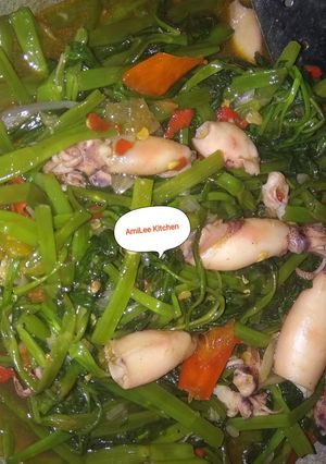 Foto resep Kangkung Cumi Asin Saus Tiram