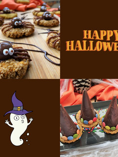 Una foto de Galletas de calabaza: arañas y gorros de bruja sorpresa