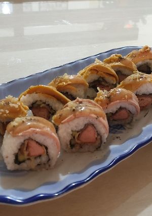 Foto resep Mentai Sushi Roll isi Sosis (resep @devinahermawan)