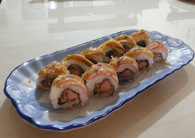 Mentai Sushi Roll isi Sosis (resep @devinahermawan)