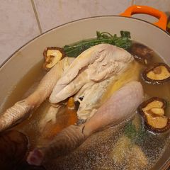 Guinea fowl bouillon, preparation for Xmas A picture of Guinea fowl bouillon, preparation for Xmas.