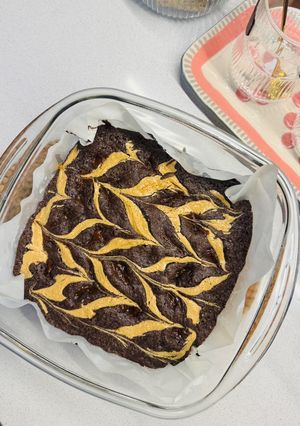 Una foto de Brownie sin gluten con mantequilla de maní