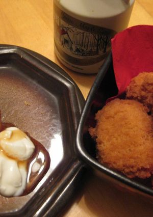 A picture of Deep Fried Scones with Maple Syrup and Yogurt.
