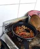 Fideos tornillo saltado de pollo