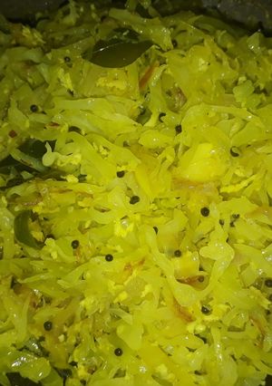 A picture of Cabbage thoran kerala style.