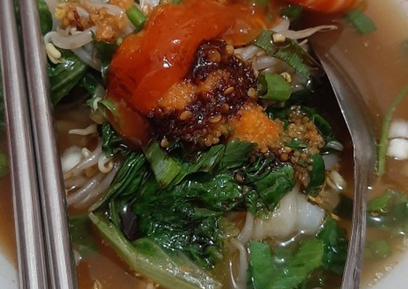 Kue tiau rebus udang gala
