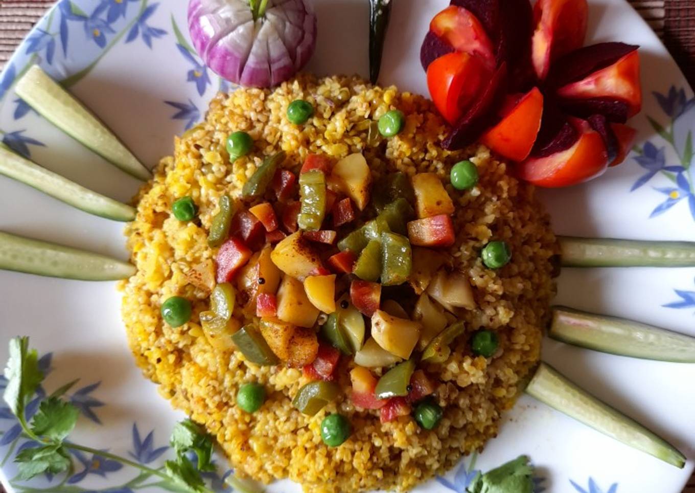 Wheat dalia khichri with winter vegetables