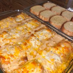 A picture of Blackened chicken Alfredo lasagna roll ups.