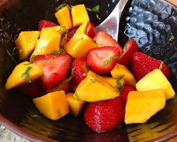 The New Way Make Recipe Refreshing Strawberry  Mango Salad with Mint  Lime Delicious Nutritious