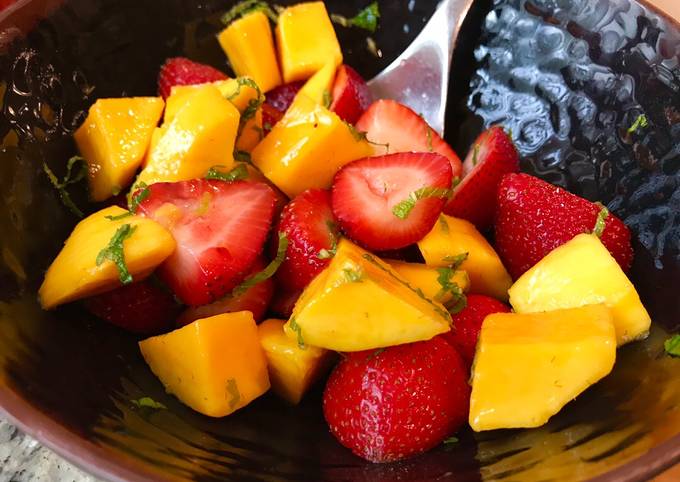 Steps to Prepare Award-winning Refreshing Strawberry &amp; Mango Salad with Mint &amp; Lime
