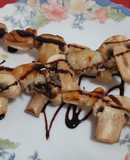 Brochetas de langostinos y champiñones con salsa balsámica al Pedro Ximénez