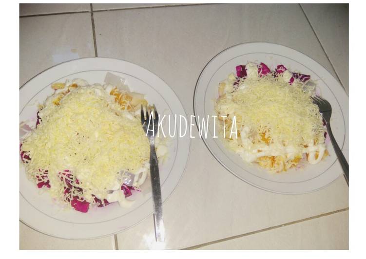 Resep Salad Buah Banjir Keju+Mayonaise Endeus Lezat Sekali