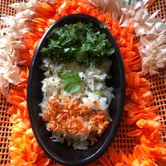 A picture of Tricolour radish with carrots and coriander.