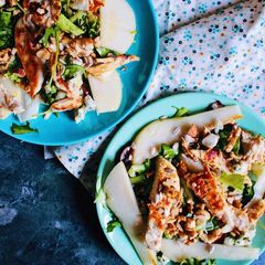 A picture of Blue cheese, pear and chicken salad 🥗 🧀 🍐.